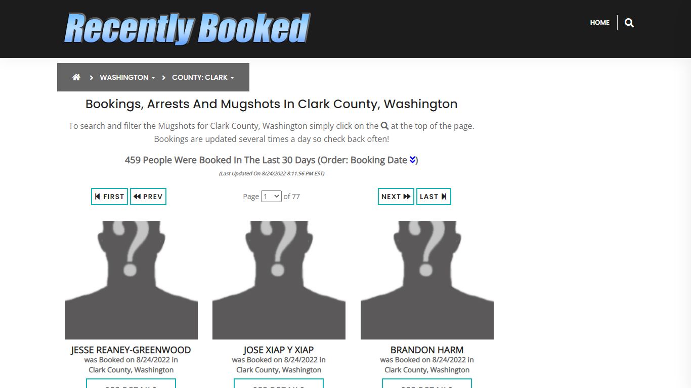 Bookings, Arrests and Mugshots in Clark County, Washington